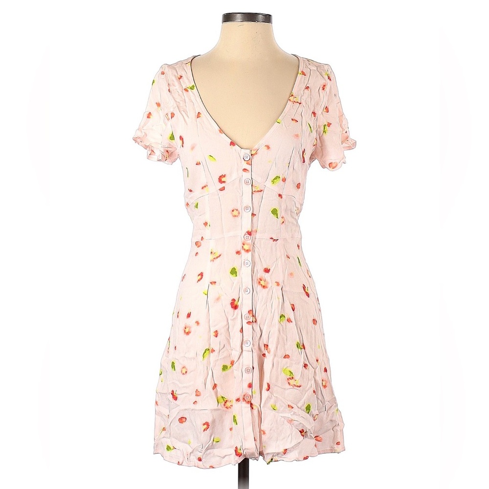 bp. Pink Floral Mini Dress with Button Front XS